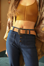 Load image into Gallery viewer, Suede Antique Gold Western Buckle Belt
