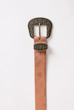 Load image into Gallery viewer, Suede Antique Gold Western Buckle Belt
