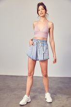 Load image into Gallery viewer, Wide Waistband Destroyed Frayed Denim Shorts
