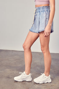 Wide Waistband Destroyed Frayed Denim Shorts