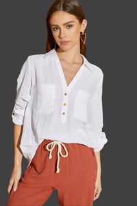 V Neck Button Down Henley Shirt