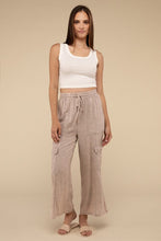 Load image into Gallery viewer, Washed Linen Elastic Band Waist Cargo Pants
