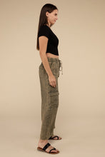 Load image into Gallery viewer, Washed Linen Elastic Band Waist Cargo Pants
