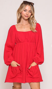 Demure babydoll dress (Red)