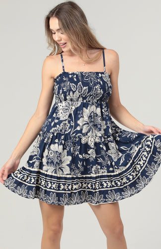 Perfect summer floral print dress in navy